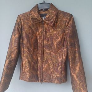 LesCopain brown paisley brocade zip up jacket 42